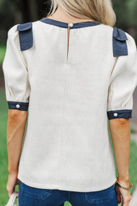 Just Take Notes Cream Tweed Blouse