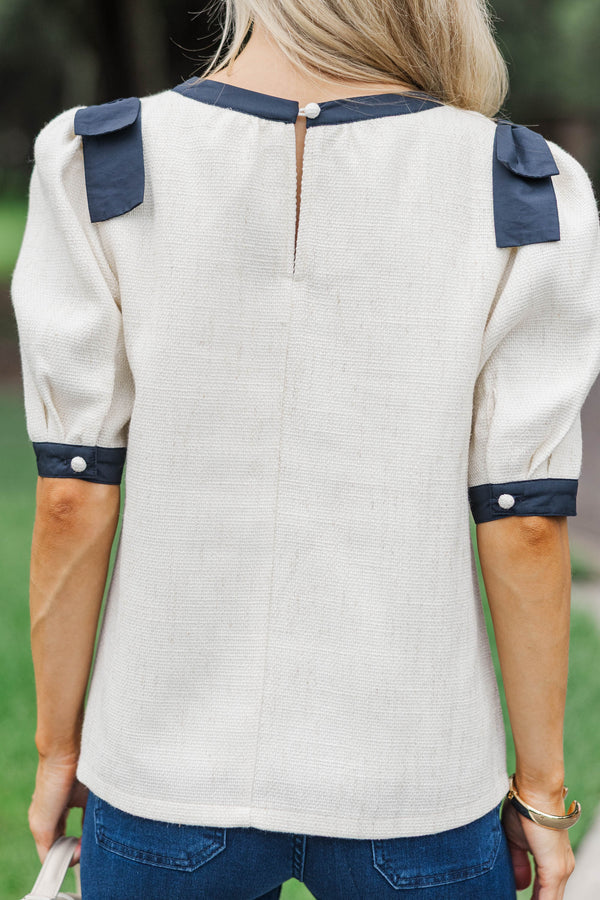 Just Take Notes Cream Tweed Blouse