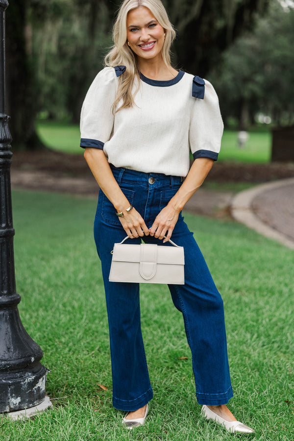 Just Take Notes Cream Tweed Blouse