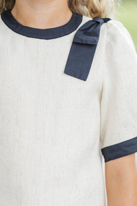 Girls: Luckiest Here Cream Tweed Blouse