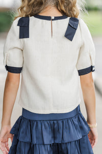 Girls: Luckiest Here Cream Tweed Blouse