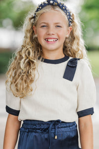 Girls: Luckiest Here Cream Tweed Blouse