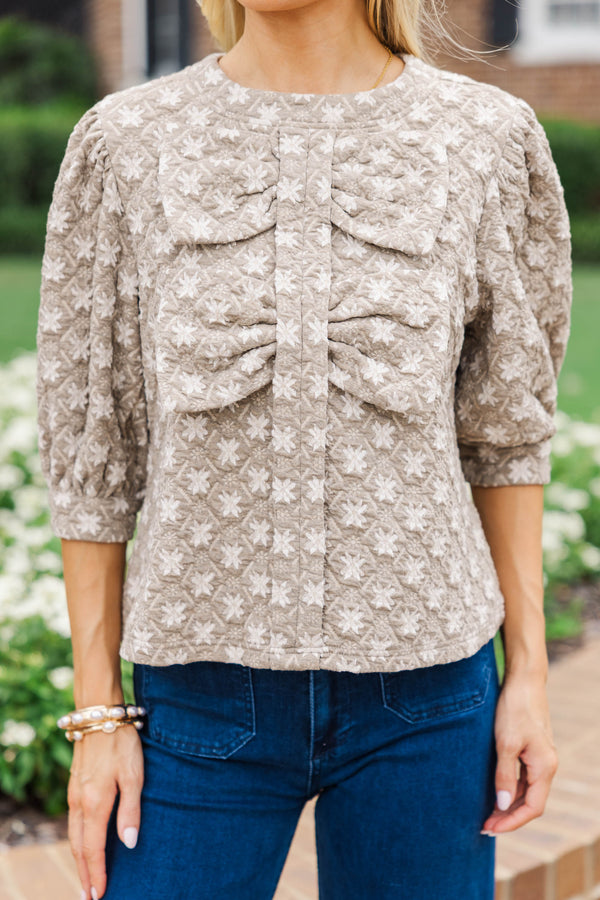 Life With You Taupe Medallion Bow Blouse