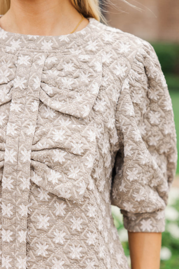 Life With You Taupe Medallion Bow Blouse