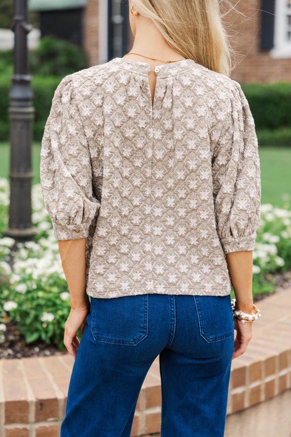Life With You Taupe Medallion Bow Blouse