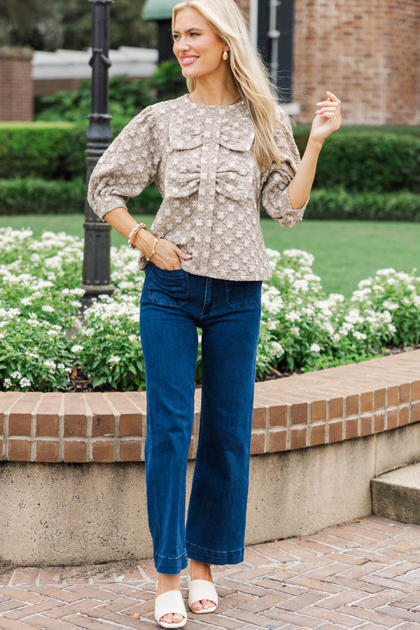 Life With You Taupe Medallion Bow Blouse