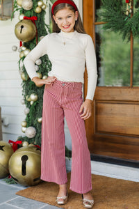Girls: In Good Form Blush Striped Wide Leg Jeans