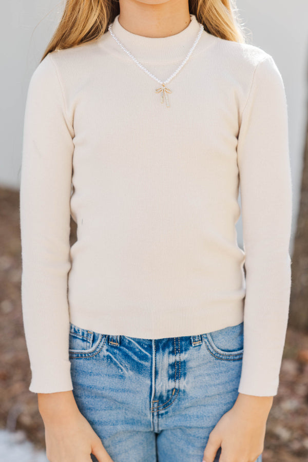 Girls: See It Through Oatmeal Ribbed Top