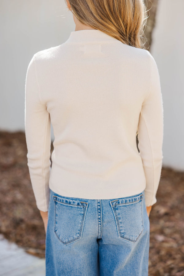 Girls: See It Through Oatmeal Ribbed Top