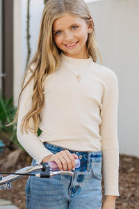 Girls: See It Through Oatmeal Ribbed Top