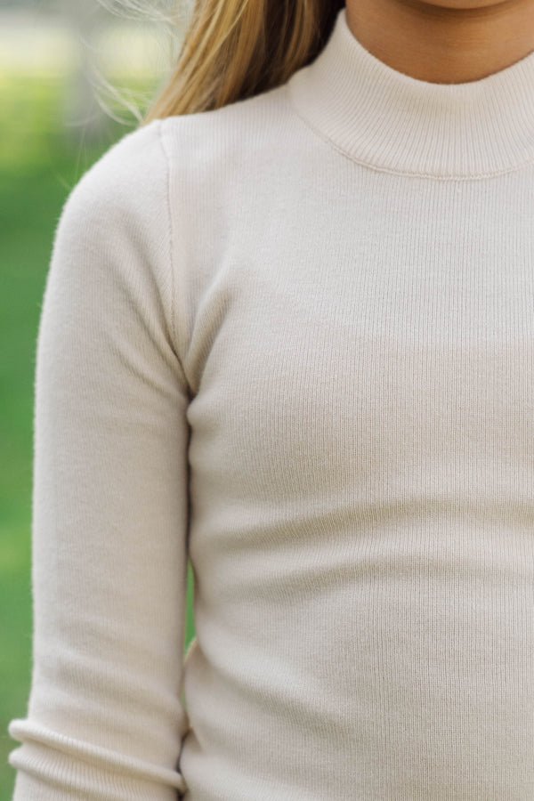 Girls: See It Through Oatmeal Ribbed Top