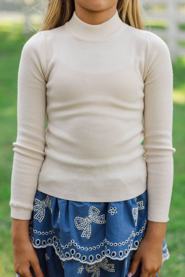 Girls: See It Through Oatmeal Ribbed Top