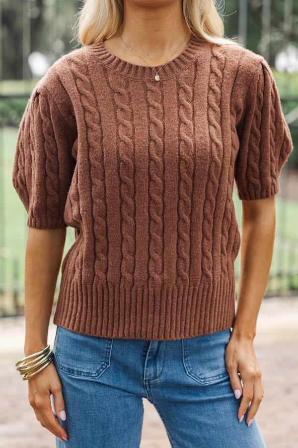 Give It A Try Cognac Brown Cable Knit Sweater