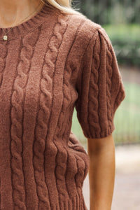 Give It A Try Cognac Brown Cable Knit Sweater