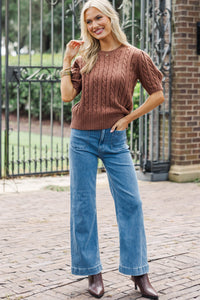 Give It A Try Cognac Brown Cable Knit Sweater
