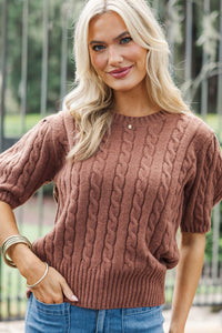 Give It A Try Cognac Brown Cable Knit Sweater