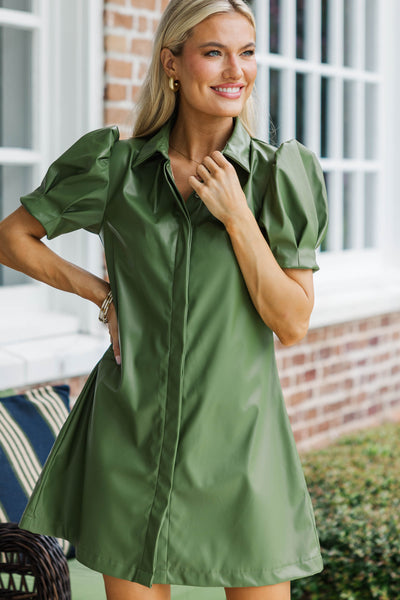How To Style A Midi Dress Outfit Olive Leather Dress HT 360 Collective Green  Dress Knee