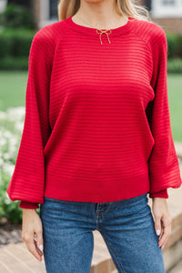 In The Works Red Ribbed Sweater