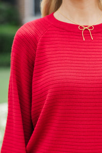 In The Works Red Ribbed Sweater