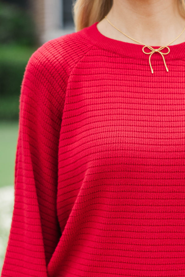 In The Works Red Ribbed Sweater