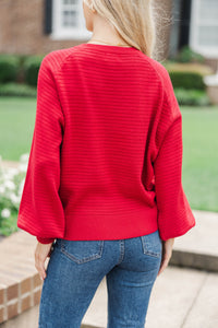 In The Works Red Ribbed Sweater