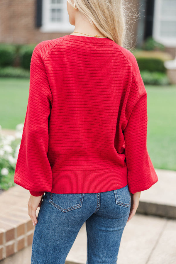 In The Works Red Ribbed Sweater