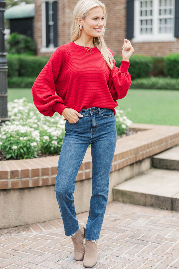 In The Works Red Ribbed Sweater