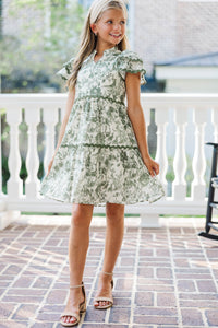 Girls: Come For It Olive Green Toile Babydoll Dress
