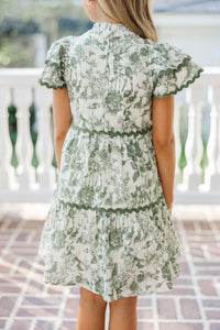 Girls: Come For It Olive Green Toile Babydoll Dress