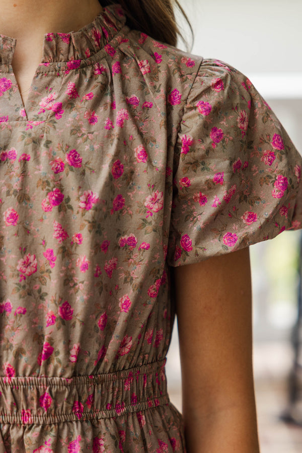 Girls: The Lily Claire Brown Ditsy Floral Dress