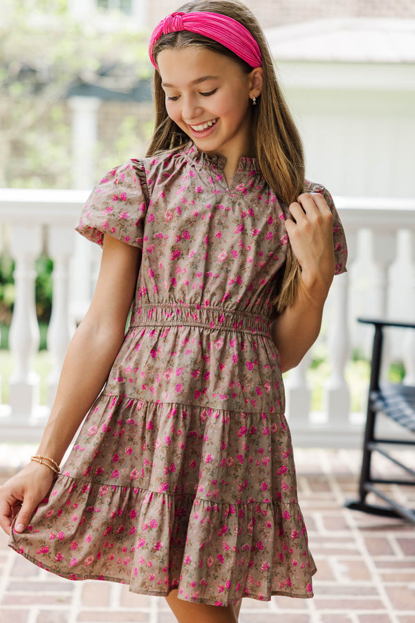 Girls: The Lily Claire Brown Ditsy Floral Dress – Shop the Mint