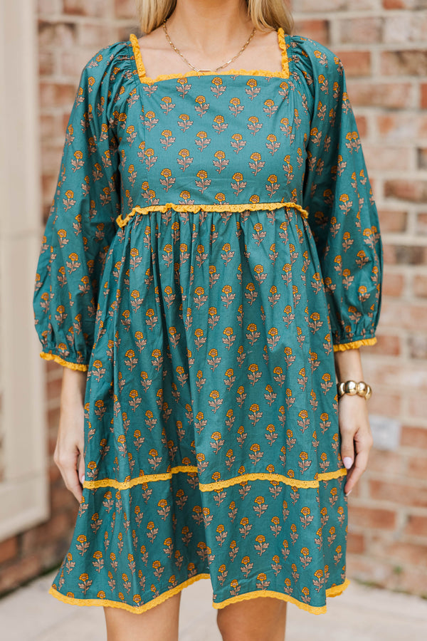 Loved By You Teal Medallion Babydoll Dress