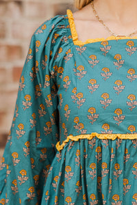 Loved By You Teal Medallion Babydoll Dress