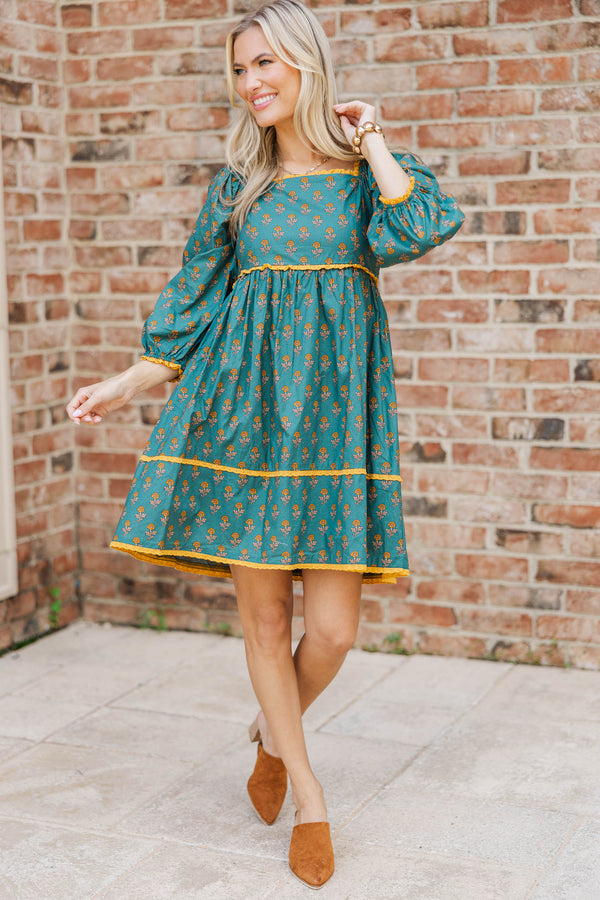 Loved By You Teal Medallion Babydoll Dress