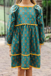 Girls: The Collins Teal Green Medallion Print Babydoll Dress