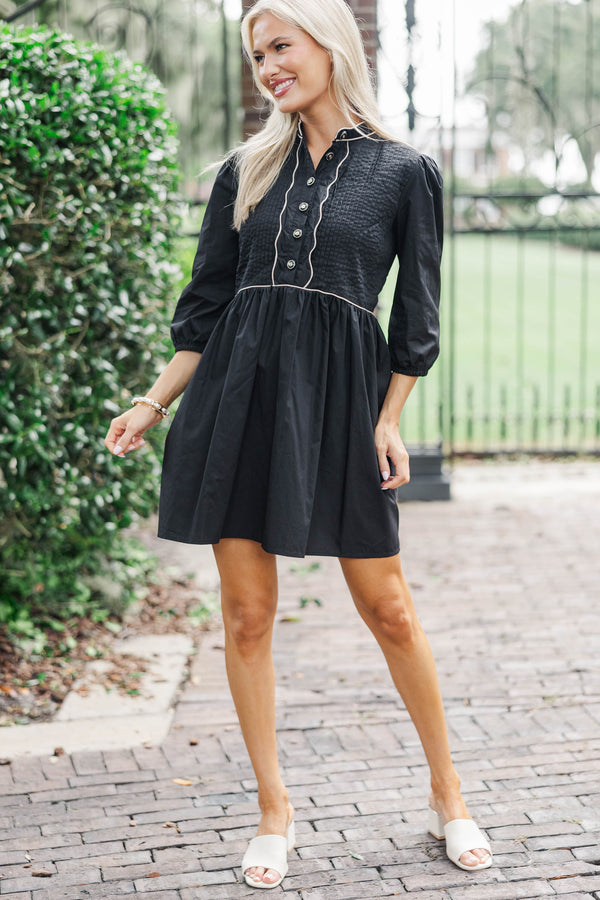 short black babydoll dress SUNCHASER Dress - Black linen