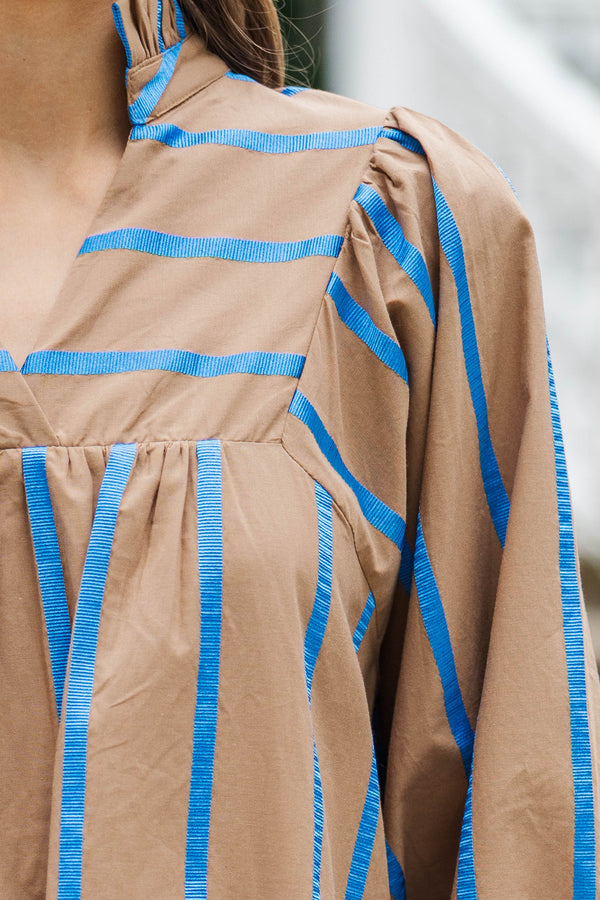 All About You Brown Striped Shift Dress