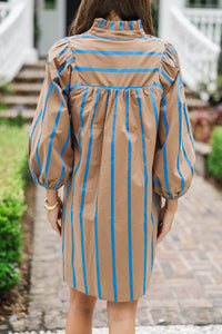 All About You Brown Striped Shift Dress