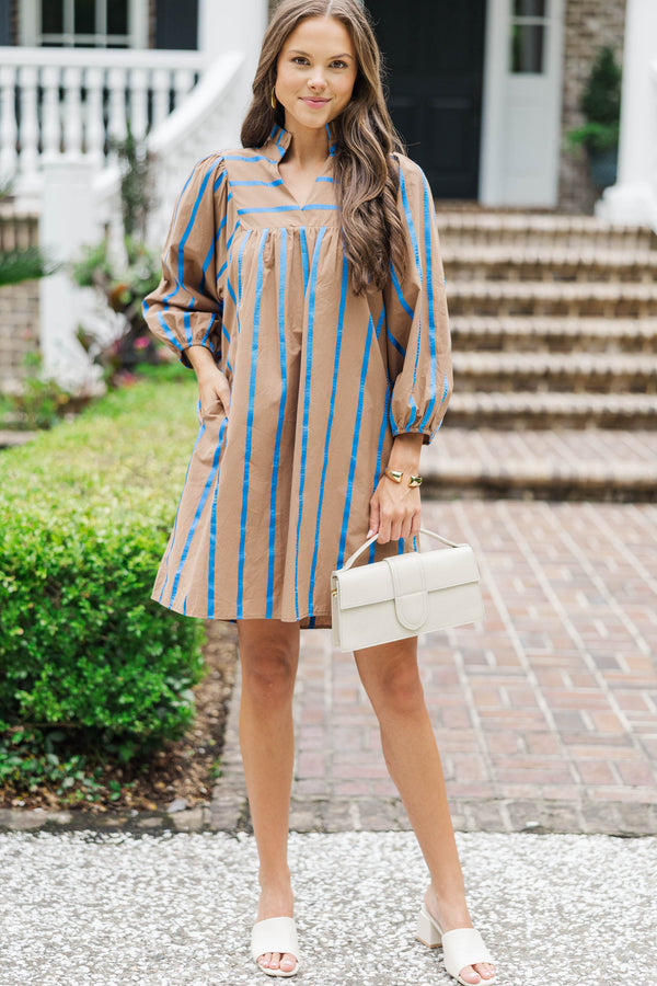 All About You Brown Striped Shift Dress