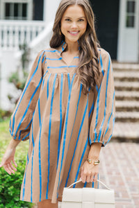All About You Brown Striped Shift Dress