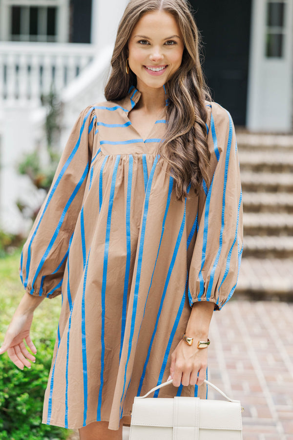 All About You Brown Striped Shift Dress