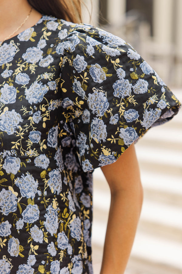 Out To Brunch Black Brocade Dress