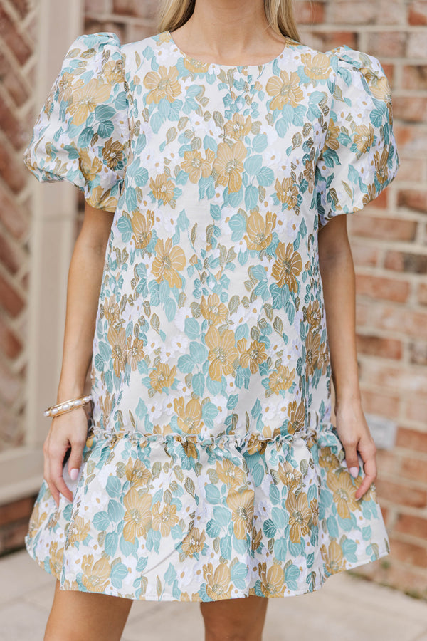 Out To Brunch Taupe Brocade Dress