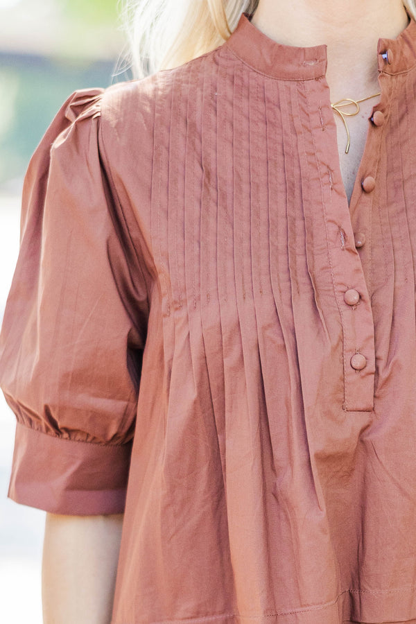 Mark Your Calendars Brown Babydoll Dress