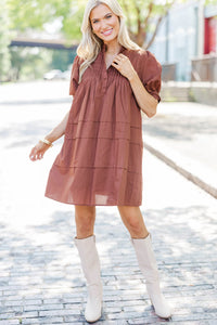Mark Your Calendars Brown Babydoll Dress