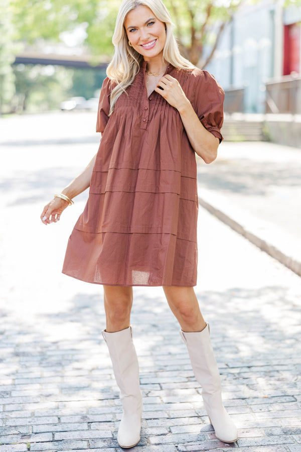 Mark Your Calendars Brown Babydoll Dress