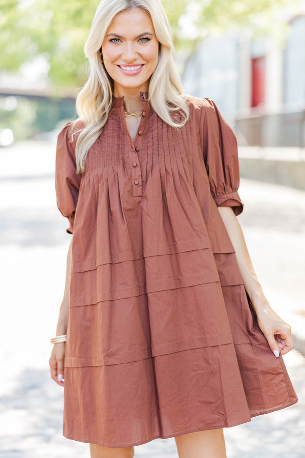 Mark Your Calendars Brown Babydoll Dress