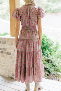 Coming Back For You Brown Ditsy Floral Tiered Midi Dress