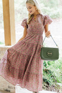Coming Back For You Brown Ditsy Floral Tiered Midi Dress