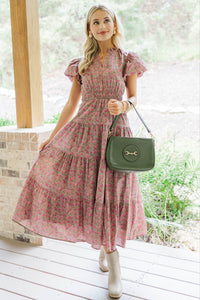 Coming Back For You Brown Ditsy Floral Tiered Midi Dress